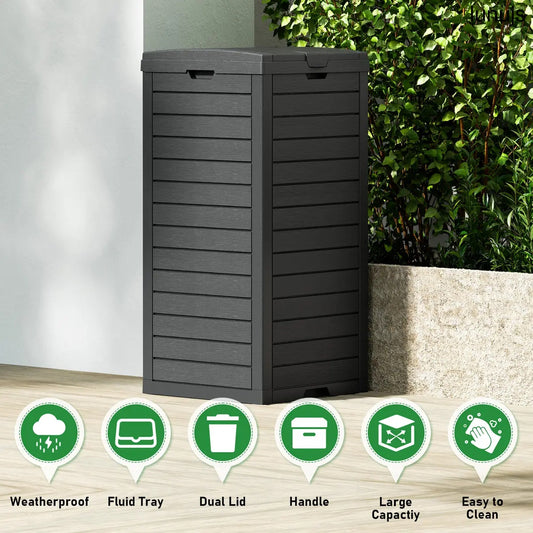 31-Gallon Outdoor Trash Can with Lid & Drip Tray, Black