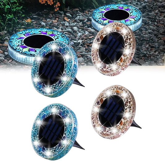 Solar Mosaic Garden Lights – Waterproof, LED, 4-Pack Blue