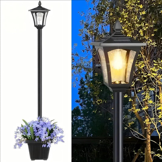 1/2 Pcs Solar Post Light with Planter – 2-in-1 Outdoor Solar Light for Porch, Patio, Front Door & Roadside Decoration – Black, Perfect for Easter & Wedding Decor
